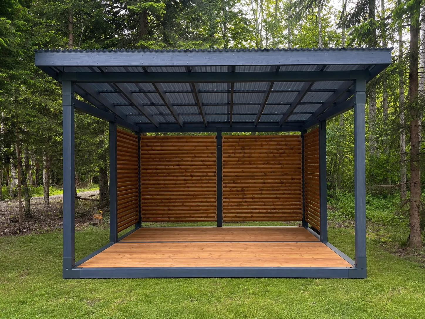 Forma modular outdoor structure in a Nordic garden.